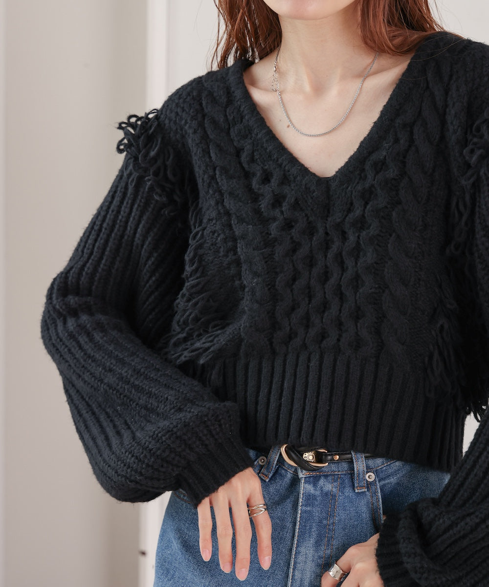 fringe bulky knit top