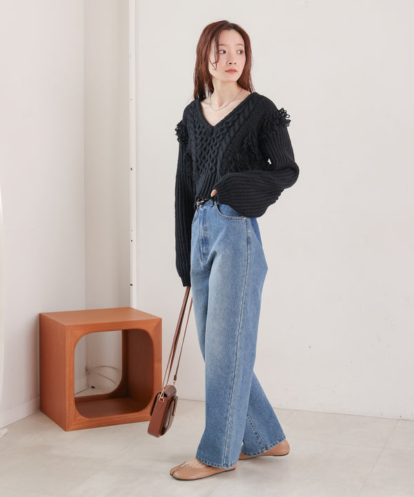 フリンジバルキーニットトップス