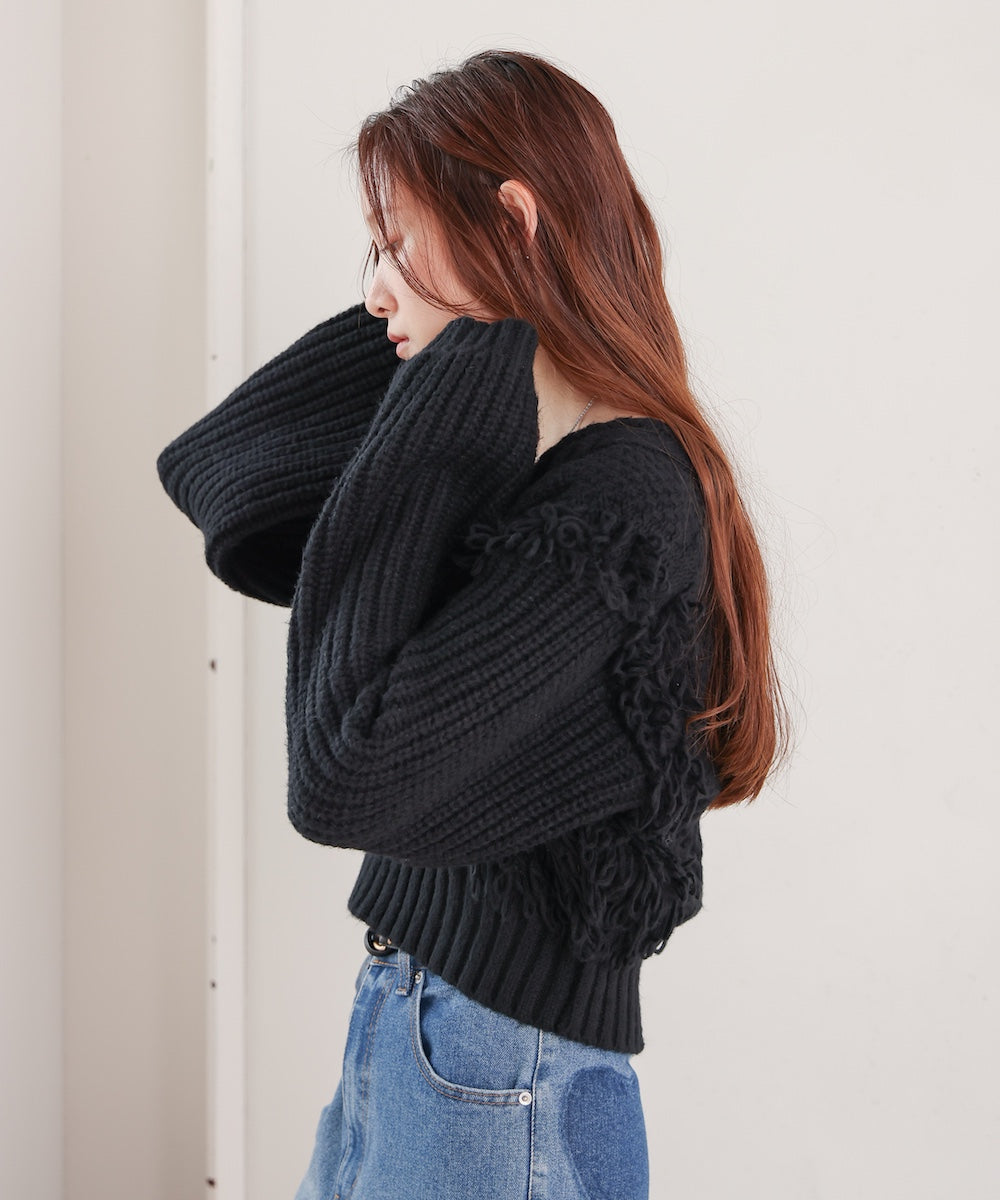 fringe bulky knit top