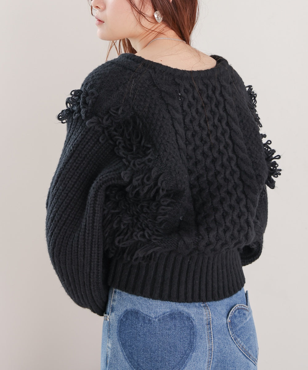 フリンジバルキーニットトップス