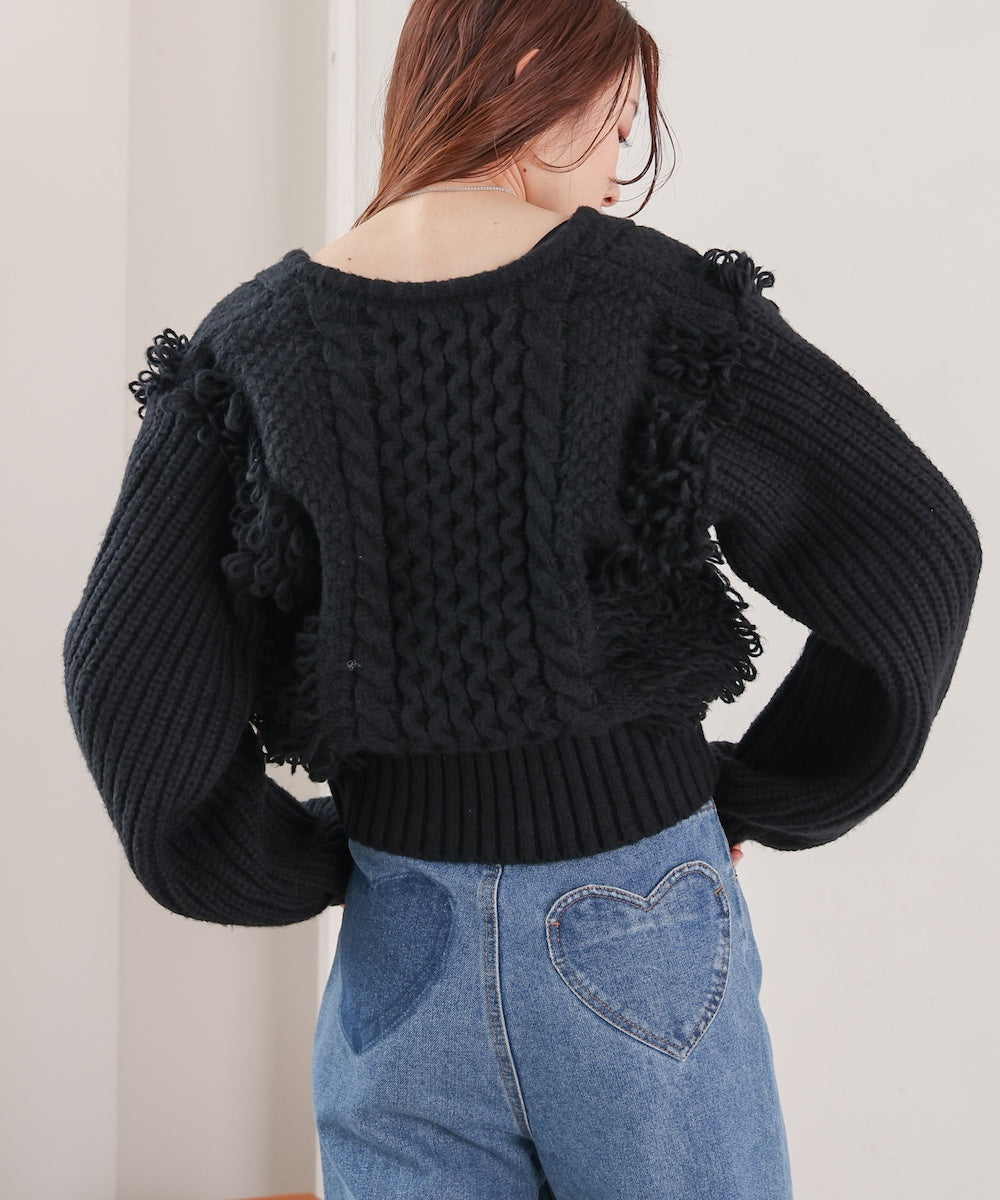 フリンジバルキーニットトップス