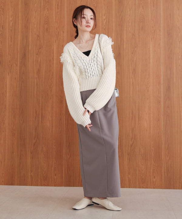 フリンジバルキーニットトップス