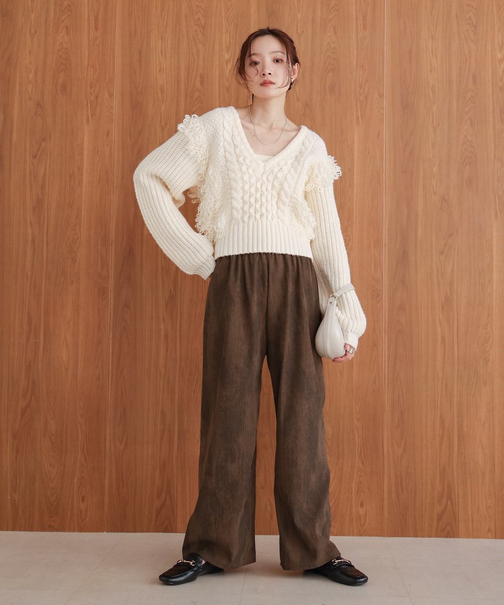 フリンジバルキーニットトップス