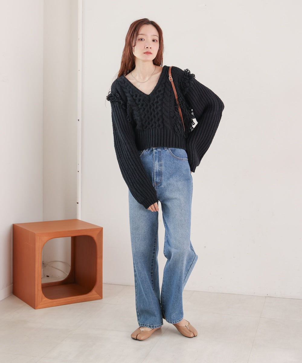 フリンジバルキーニットトップス