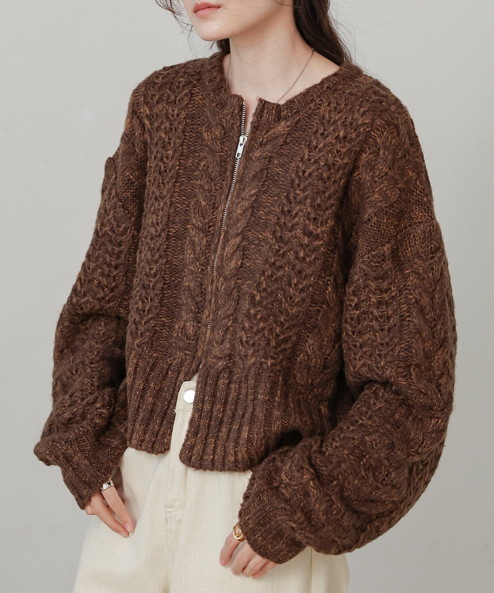 mohair touch cable zip knit
