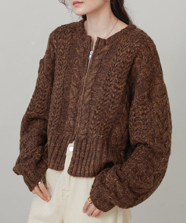 mohair touch cable zip knit