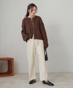 mohair touch cable zip knit