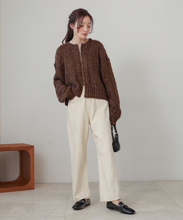 mohair touch cable zip knit