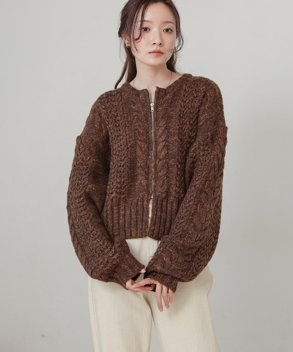 mohair touch cable zip knit