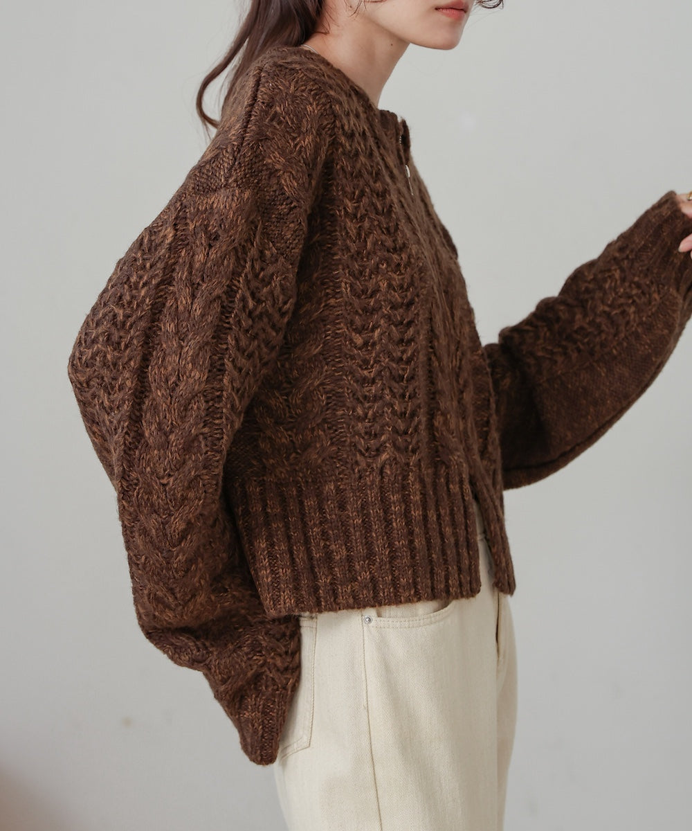 mohair touch cable zip knit