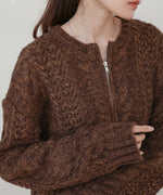 mohair touch cable zip knit