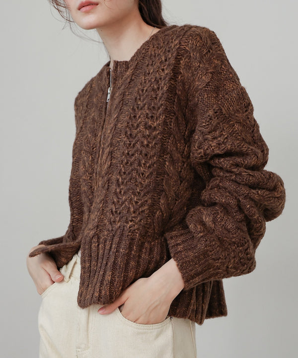 mohair touch cable zip knit