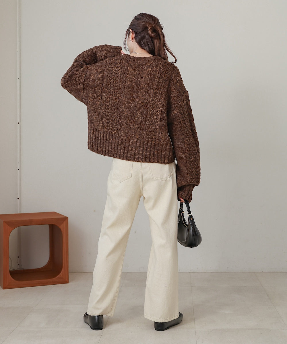 mohair touch cable zip knit