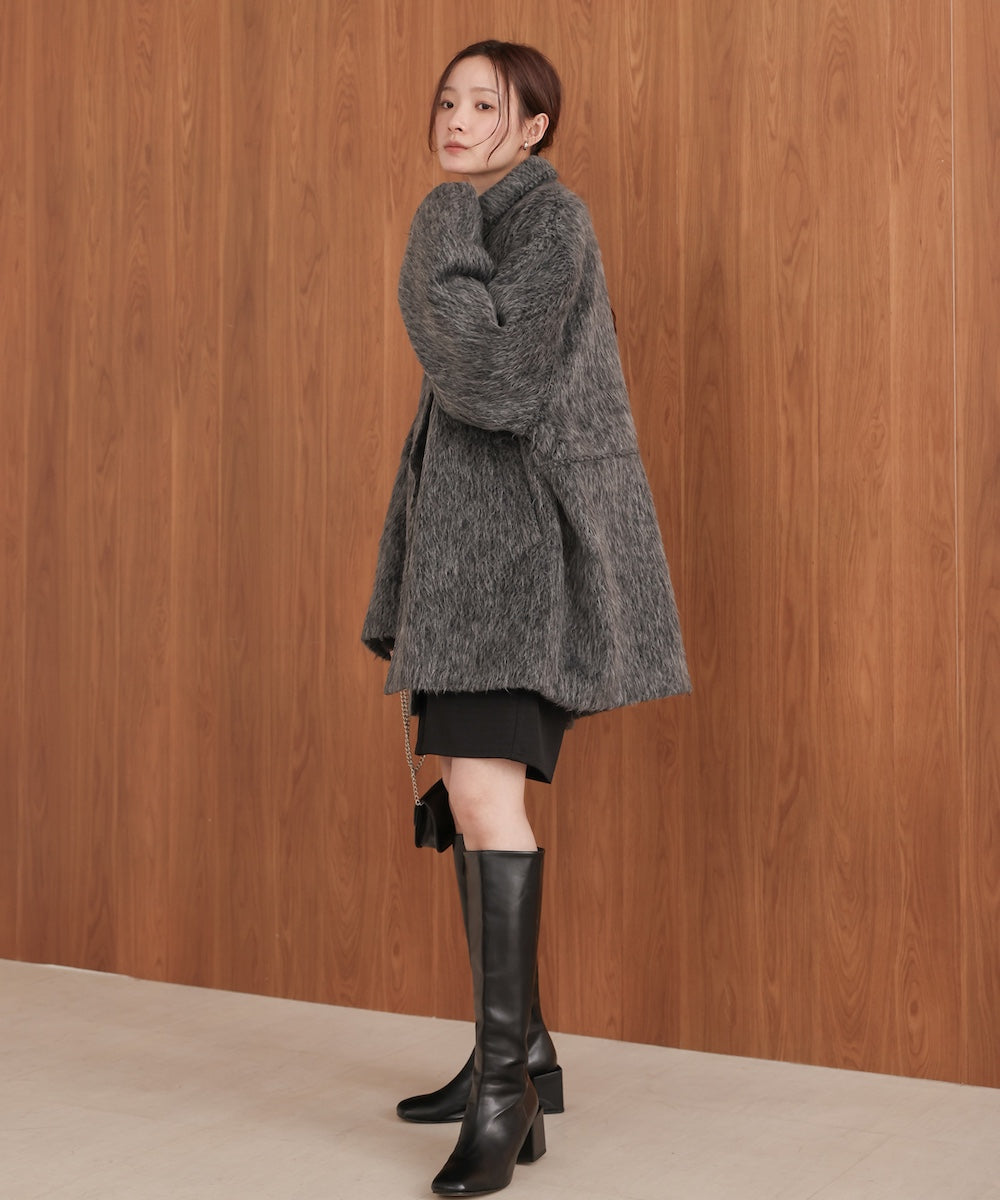 shaggy stand collar mid-length coat