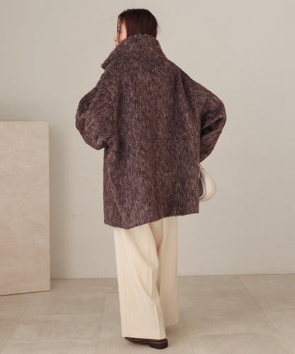 shaggy stand collar mid-length coat