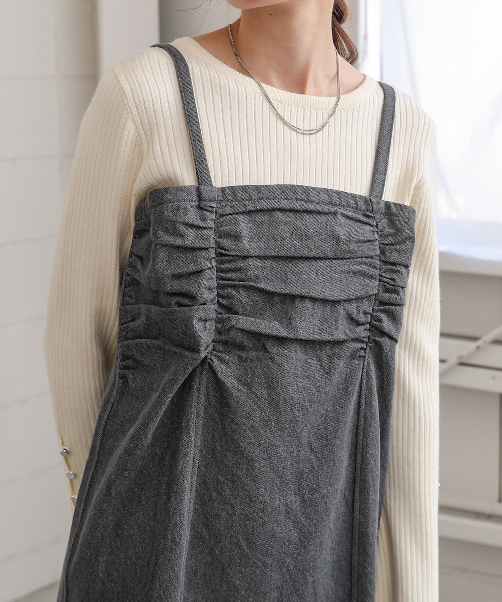 【S・Mサイズ展開】デニムギャザーキャミワンピース