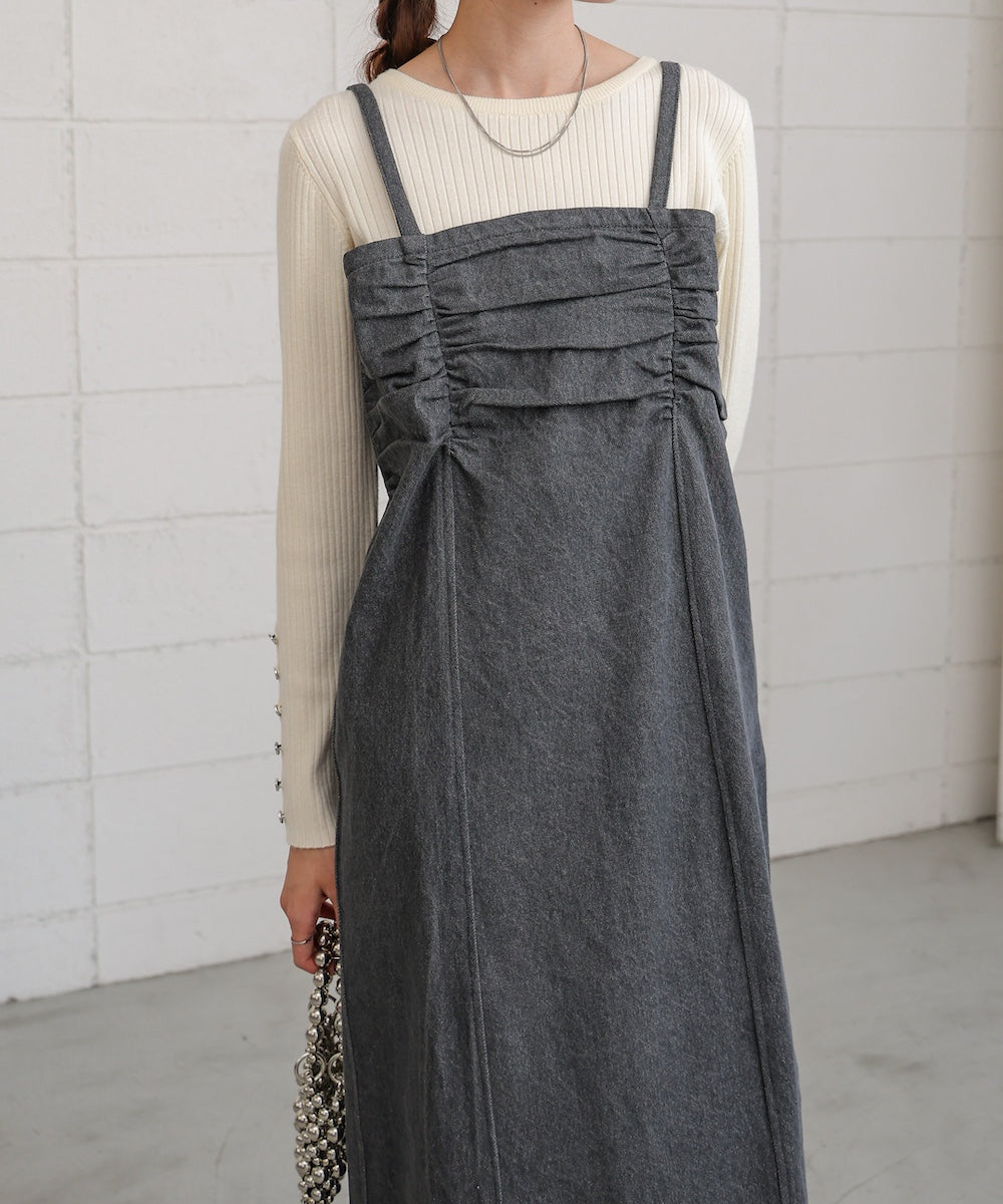 【S・Mサイズ展開】デニムギャザーキャミワンピース