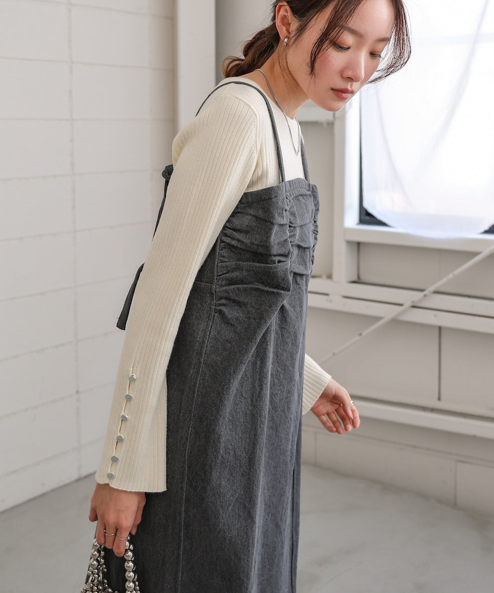 【S・Mサイズ展開】デニムギャザーキャミワンピース