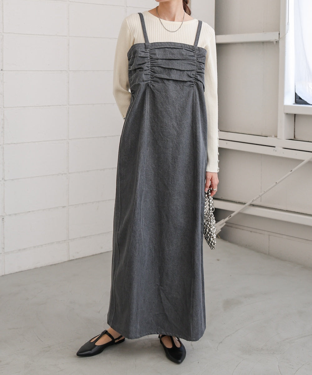 【S・Mサイズ展開】デニムギャザーキャミワンピース