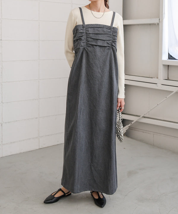 【S・Mサイズ展開】デニムギャザーキャミワンピース