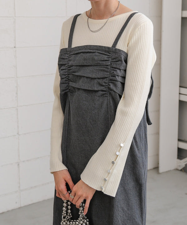 【S・Mサイズ展開】デニムギャザーキャミワンピース