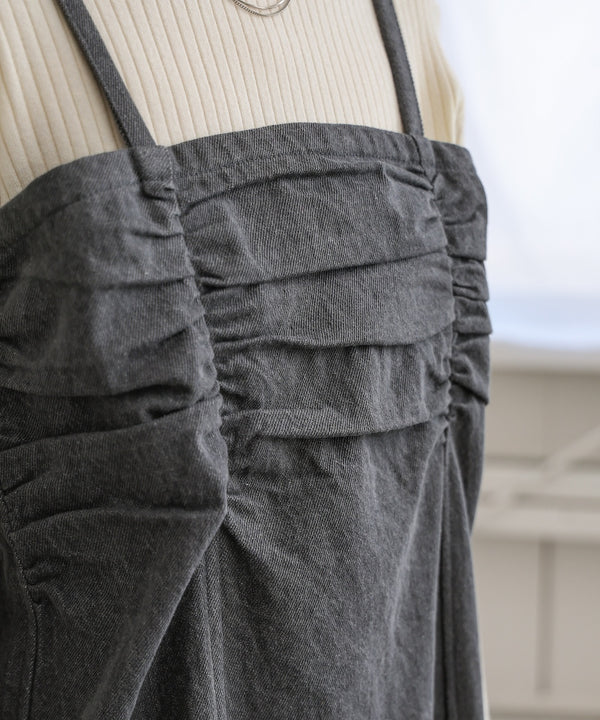 【S・Mサイズ展開】デニムギャザーキャミワンピース