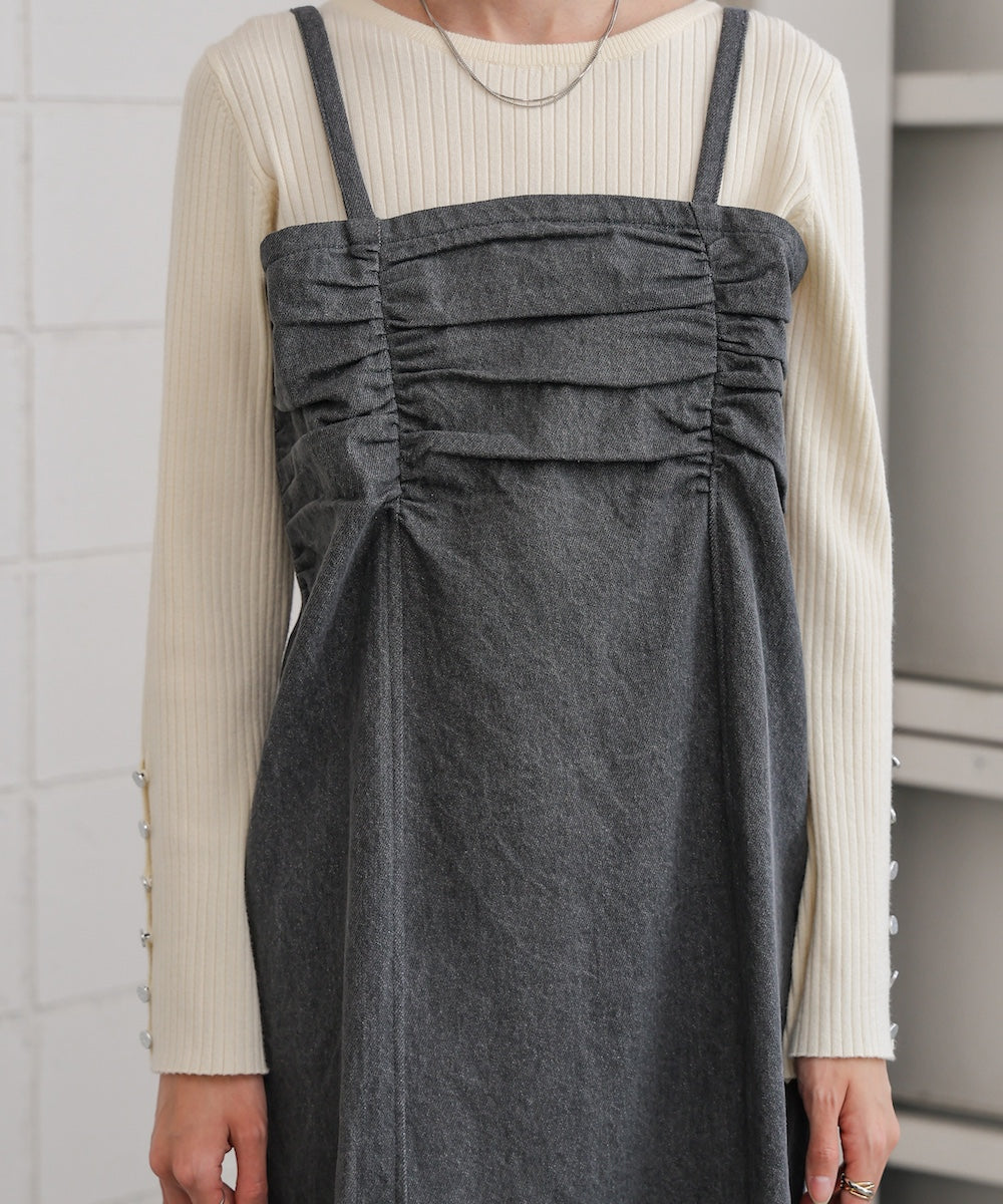 【S・Mサイズ展開】デニムギャザーキャミワンピース