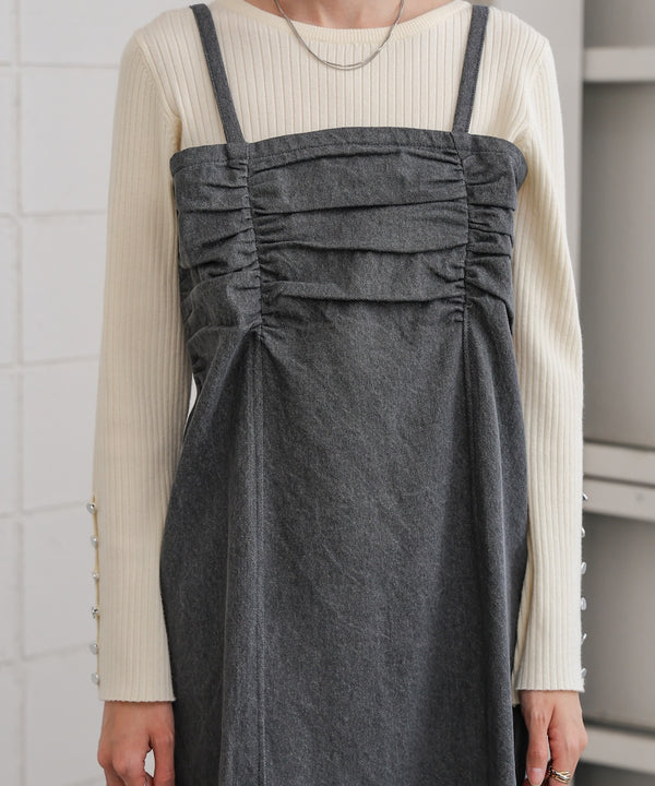 【S・Mサイズ展開】デニムギャザーキャミワンピース