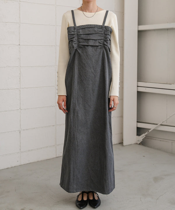 【S・Mサイズ展開】デニムギャザーキャミワンピース