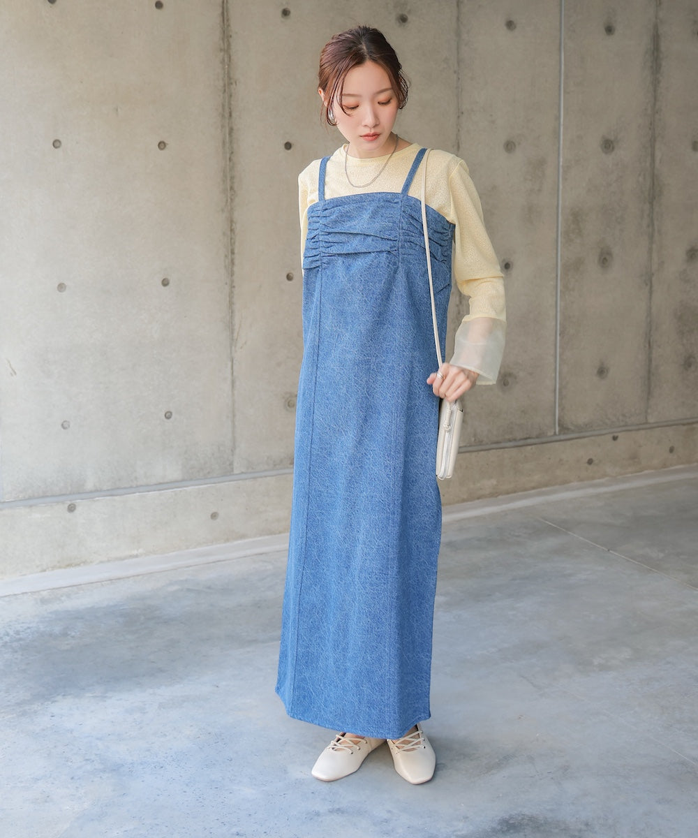 【S・Mサイズ展開】デニムギャザーキャミワンピース