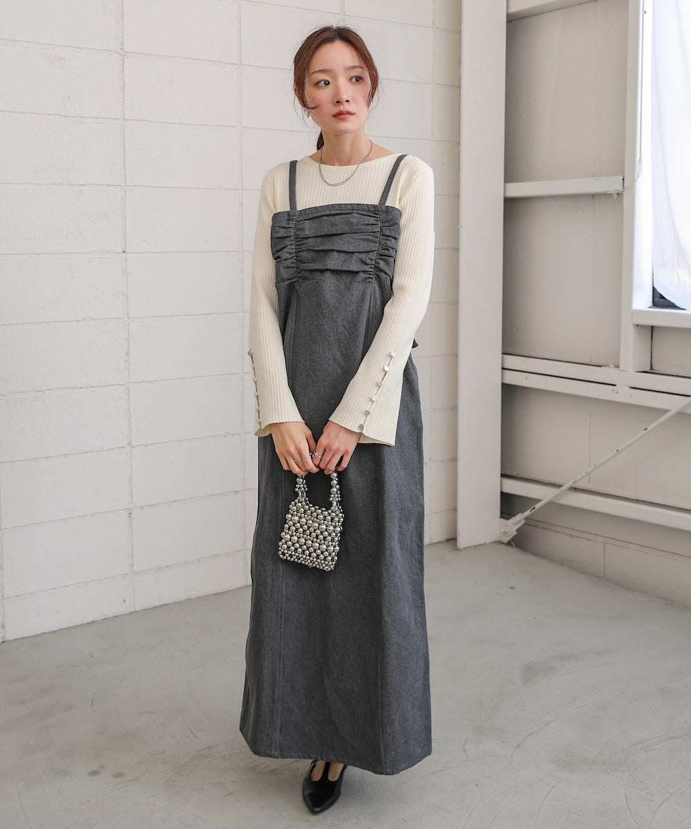 【S・Mサイズ展開】デニムギャザーキャミワンピース
