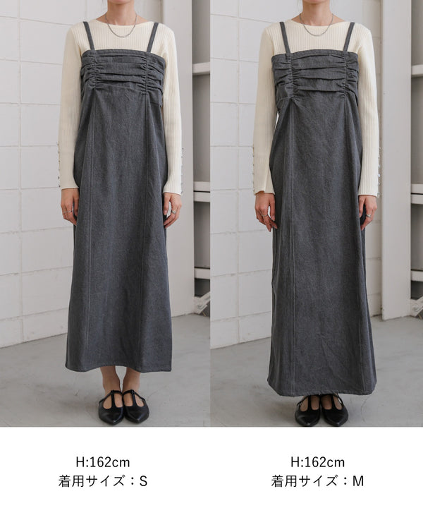 【S・Mサイズ展開】デニムギャザーキャミワンピース