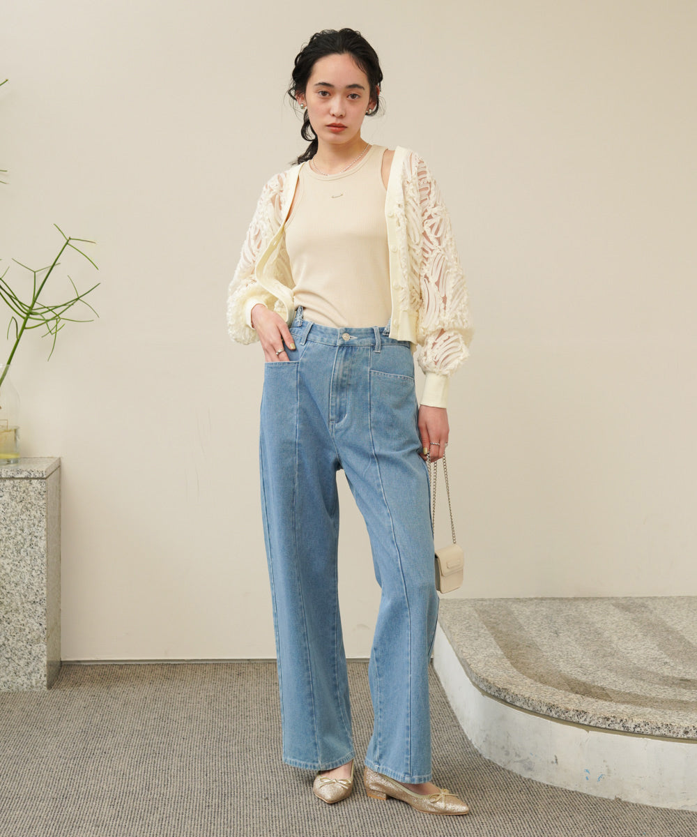 テープジャガードレースカーディガン