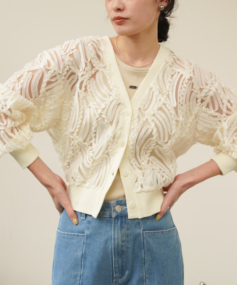 テープジャガードレースカーディガン