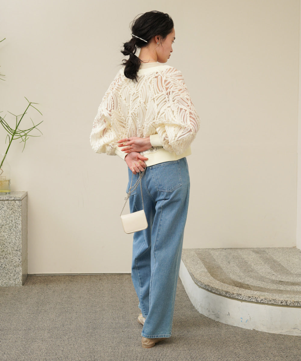 テープジャガードレースカーディガン