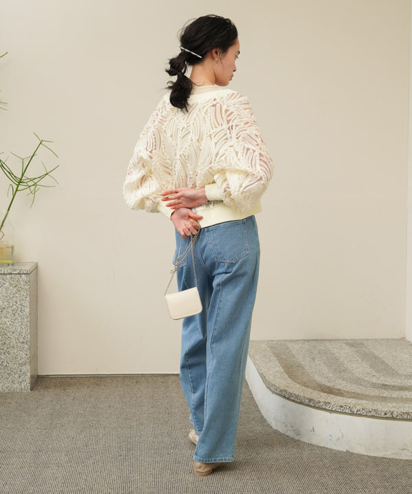 テープジャガードレースカーディガン