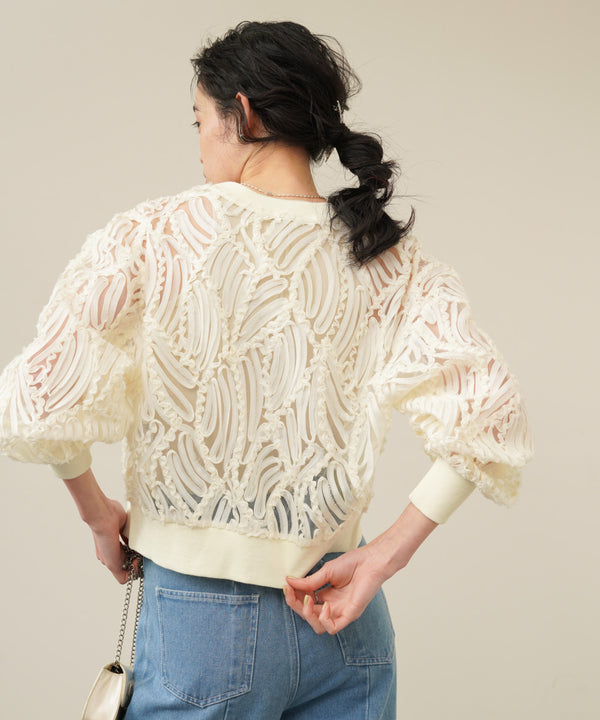 テープジャガードレースカーディガン