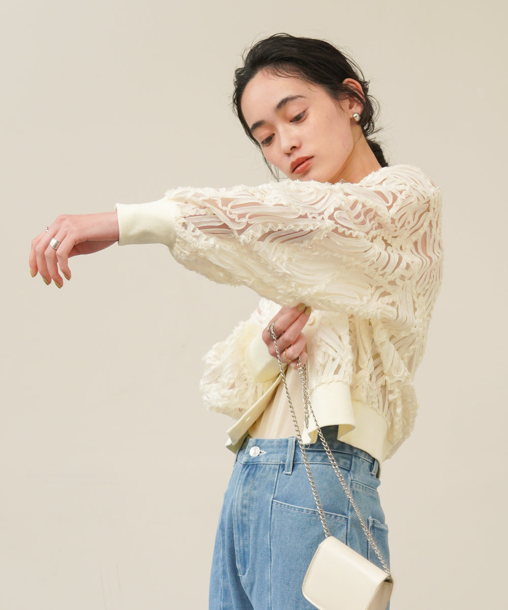 テープジャガードレースカーディガン