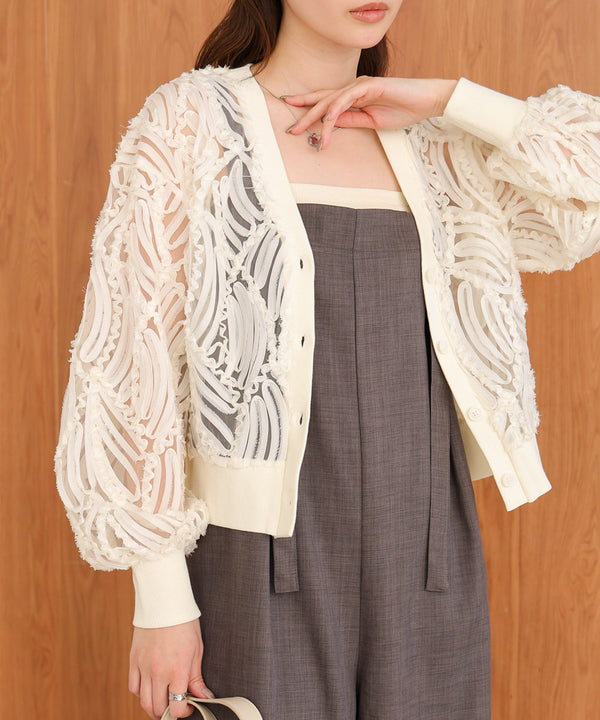 テープジャガードレースカーディガン