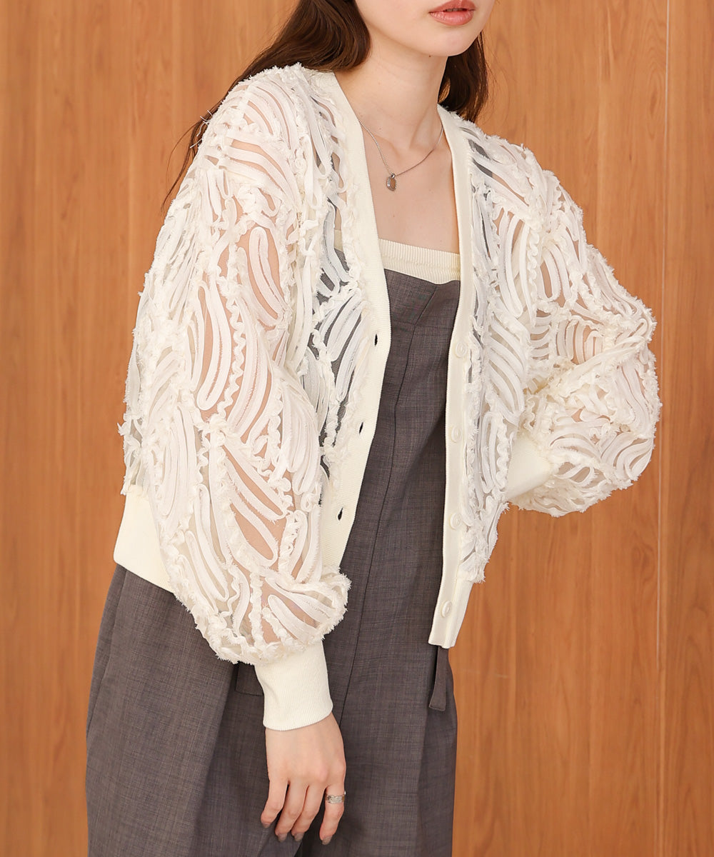 テープジャガードレースカーディガン