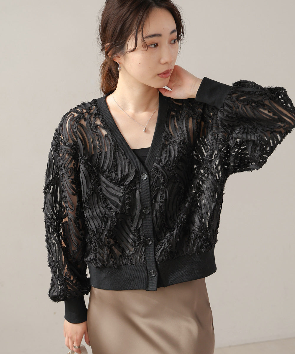 テープジャガードレースカーディガン