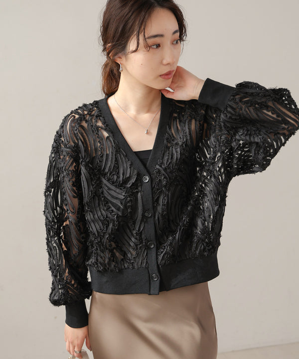 テープジャガードレースカーディガン