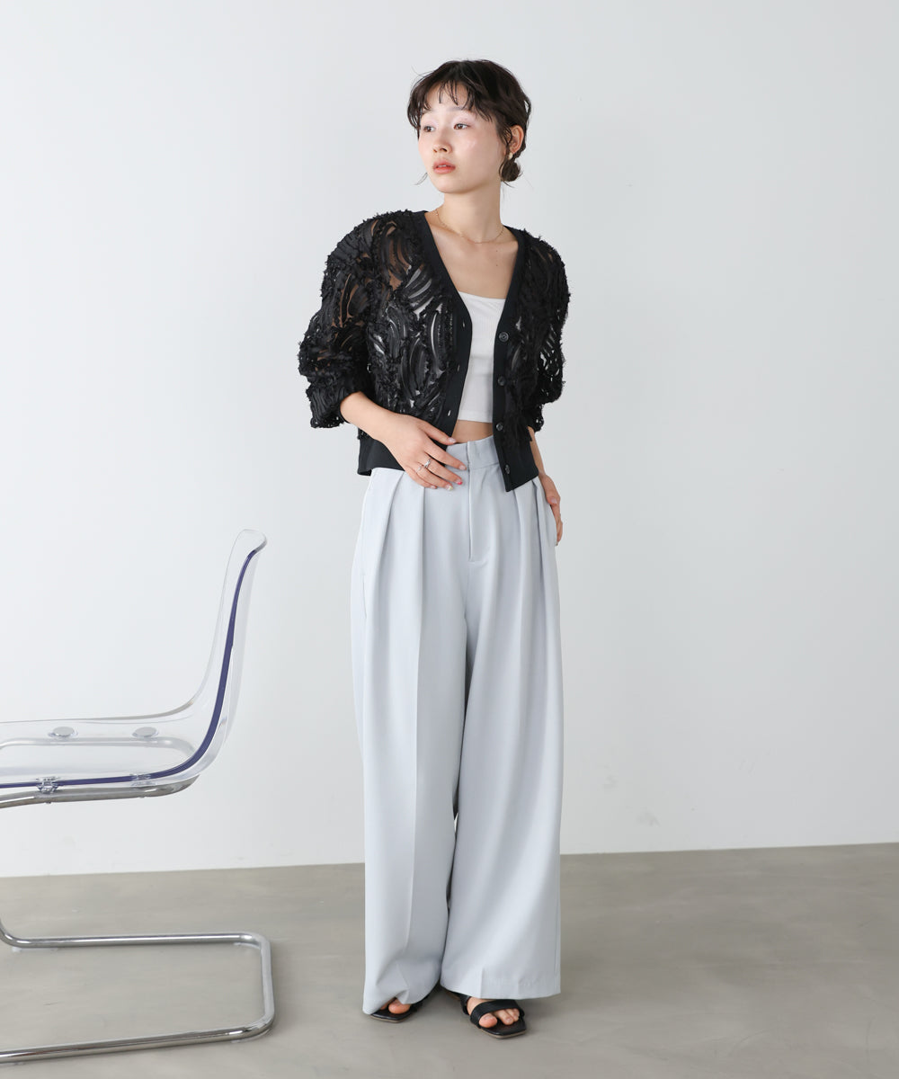 テープジャガードレースカーディガン