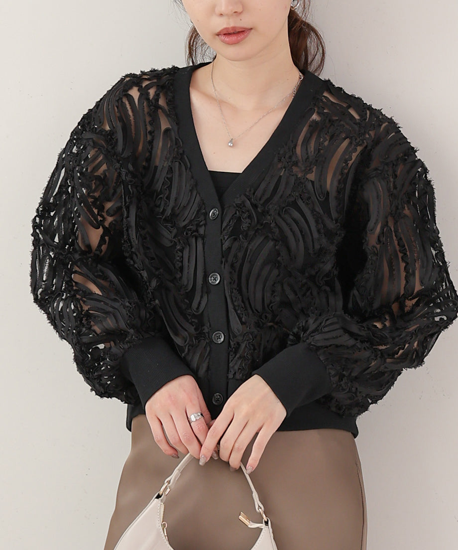 テープジャガードレースカーディガン