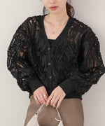 テープジャガードレースカーディガン