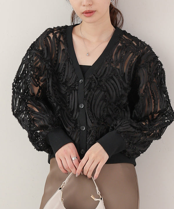 テープジャガードレースカーディガン