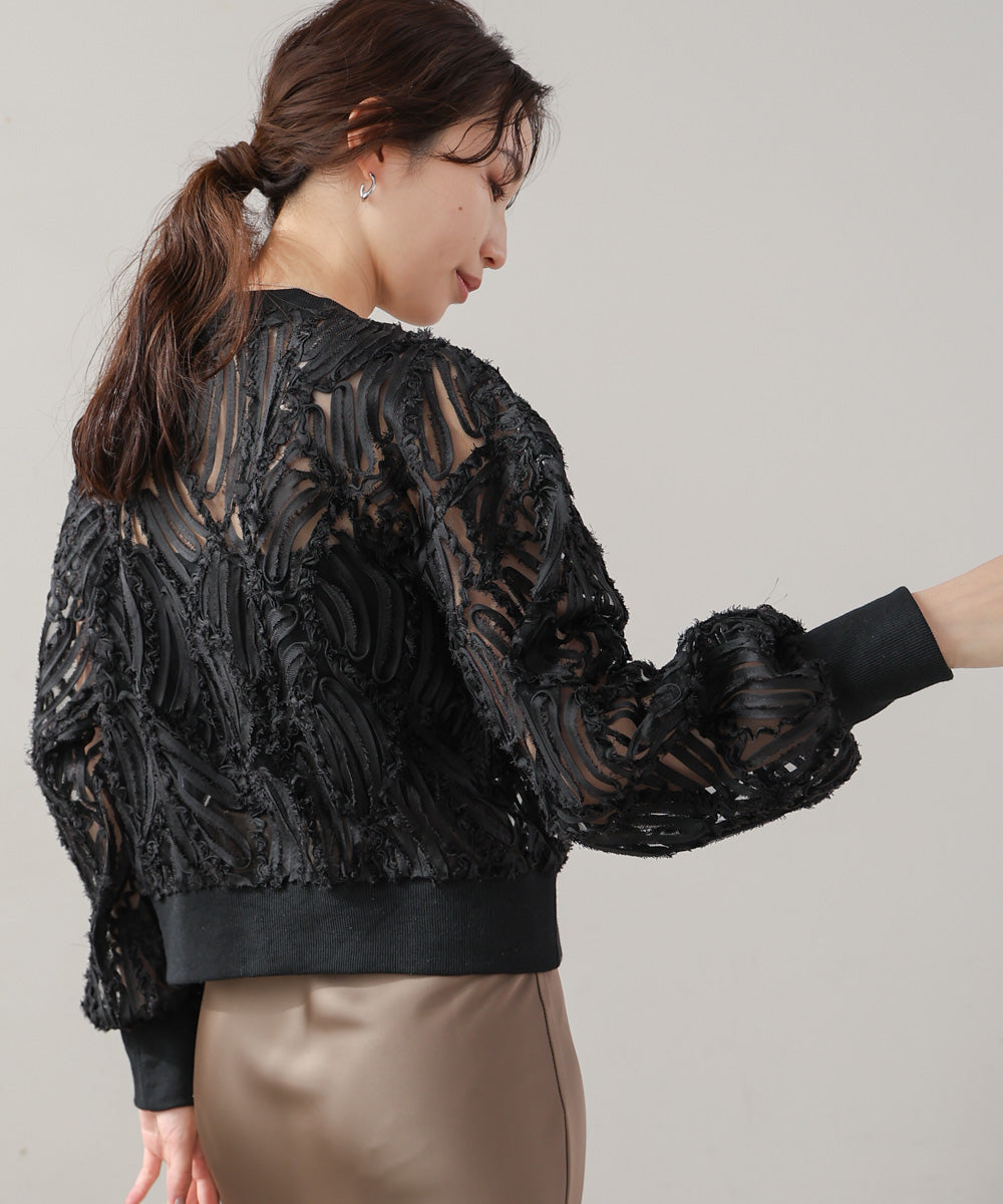 テープジャガードレースカーディガン