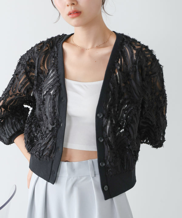 テープジャガードレースカーディガン