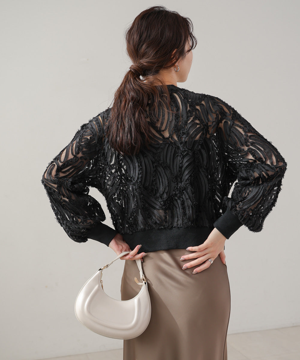 テープジャガードレースカーディガン