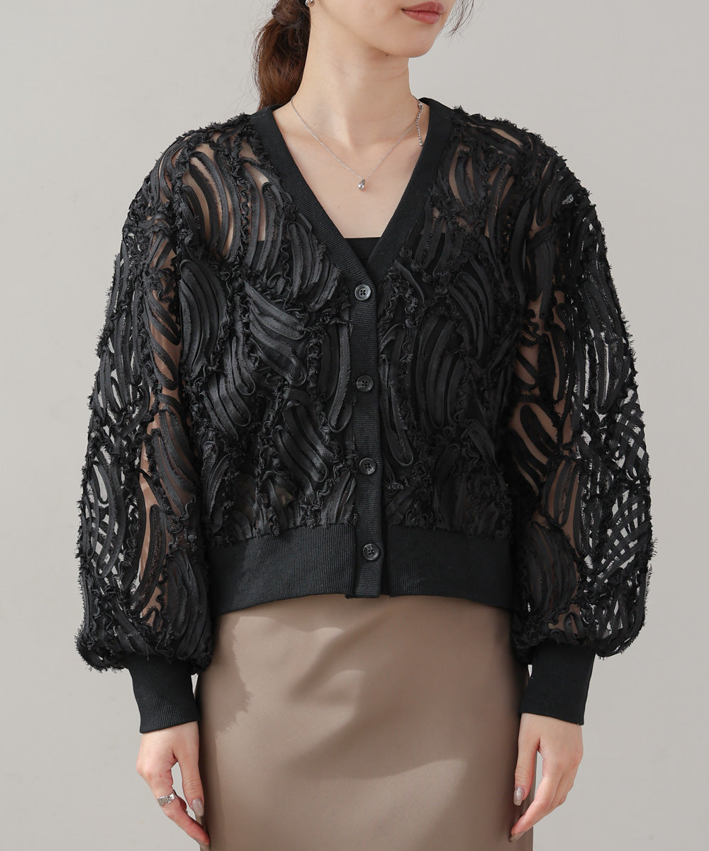 テープジャガードレースカーディガン